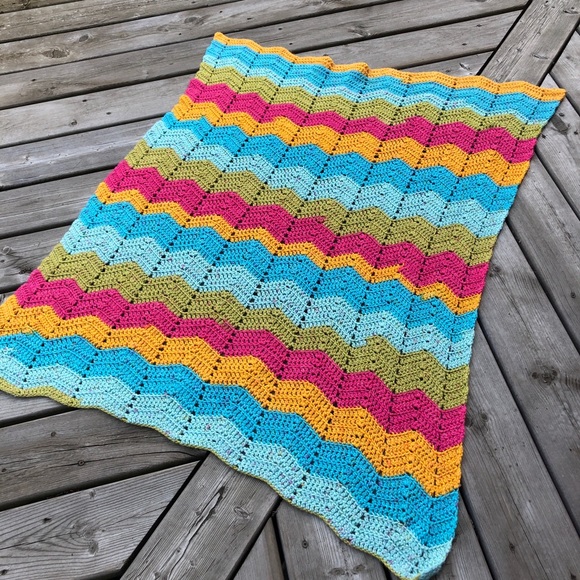 Hand Crafted Other - Handmade Zig Zag Crochet Baby Blanket Small Throw